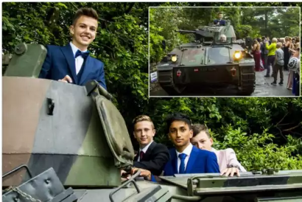 Teenager Shocks Classmates As He Arrives School Prom In An Armored Tank Photos